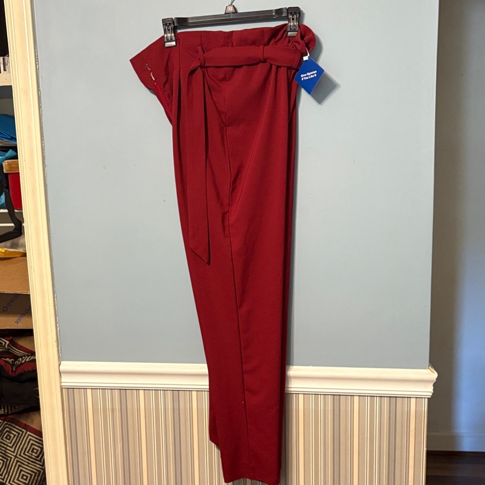 Red Tapered Dress Pants with Waist Tie